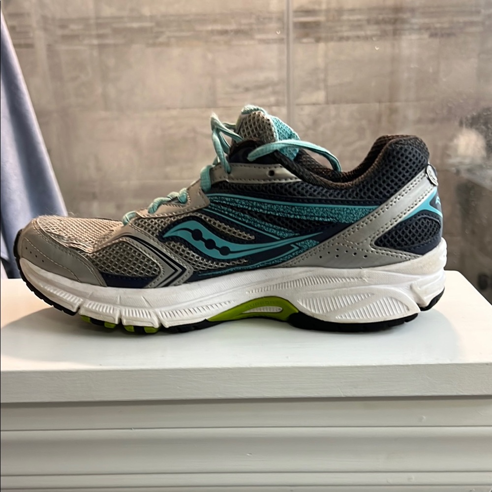 Saucony Gray and Blue Athletic Shoes with Mesh Overlays